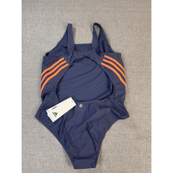 NWT Adidas 3S One Piece Swimsuit Navy Coral Performance Activewear US Size 14 - Picture 4 of 8